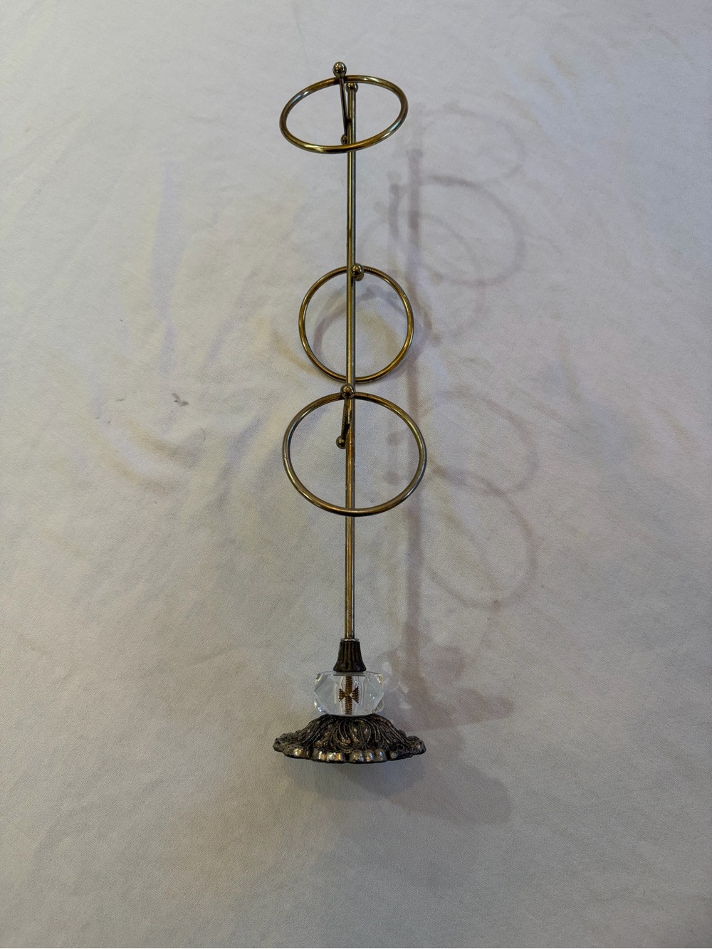 Hollywood Regency Style 3 Ring Towel Stand with Crystal Accent